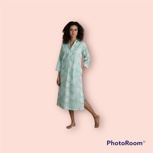 soft surroundings dandelion print lounge dress nightgown night shirt seafoam PXS
